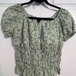 Art Class Sage Floral Puff Sleeve Blouse
